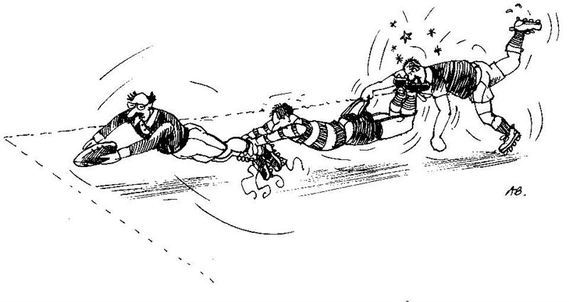 rugby pcts 01.jpg - One of a series of cartoons for Cobham rugby club by Aidan Bremner.